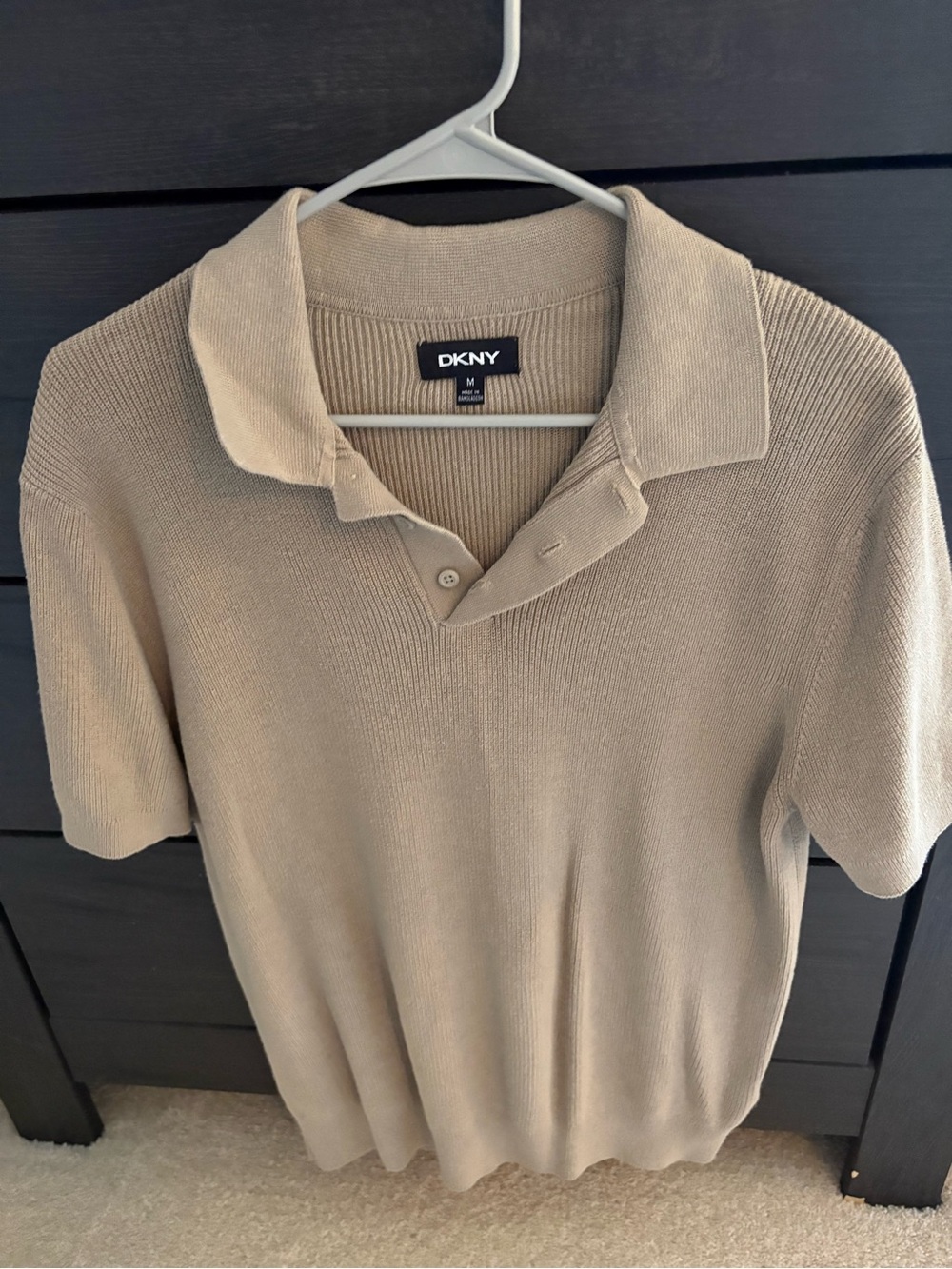 DKNY Taupe Ribbed Polo Top